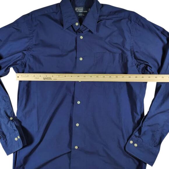VTG - Polo by Ralph Lauren - Men's Navy Button Up - Size: 15 1/2 34/35 (Medium) - Picture 6 of 7